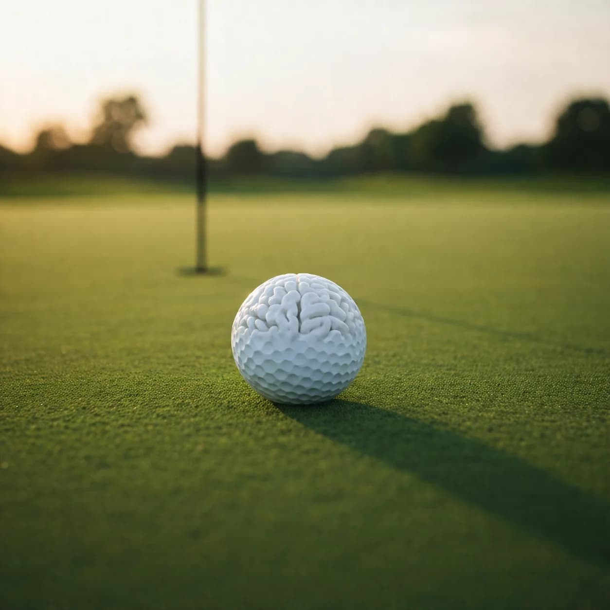 IDOMINDGOLF7 mental golf masterclass — golfer on a brain-shaped green
